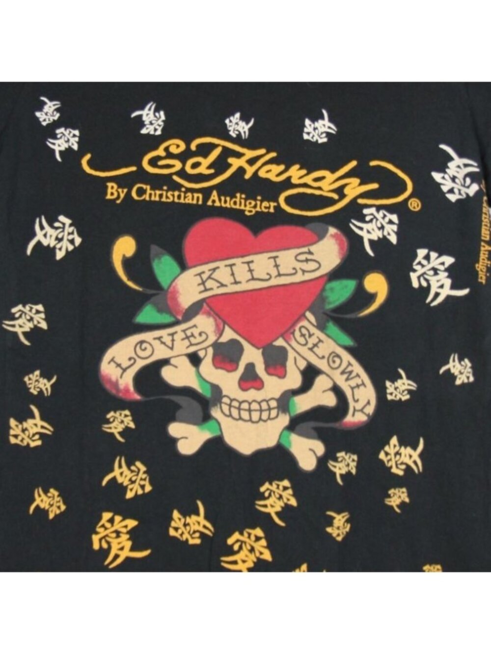 Ed Hardy Womens "Love Kills Slowly" Graphic T-Shirt Black, Large